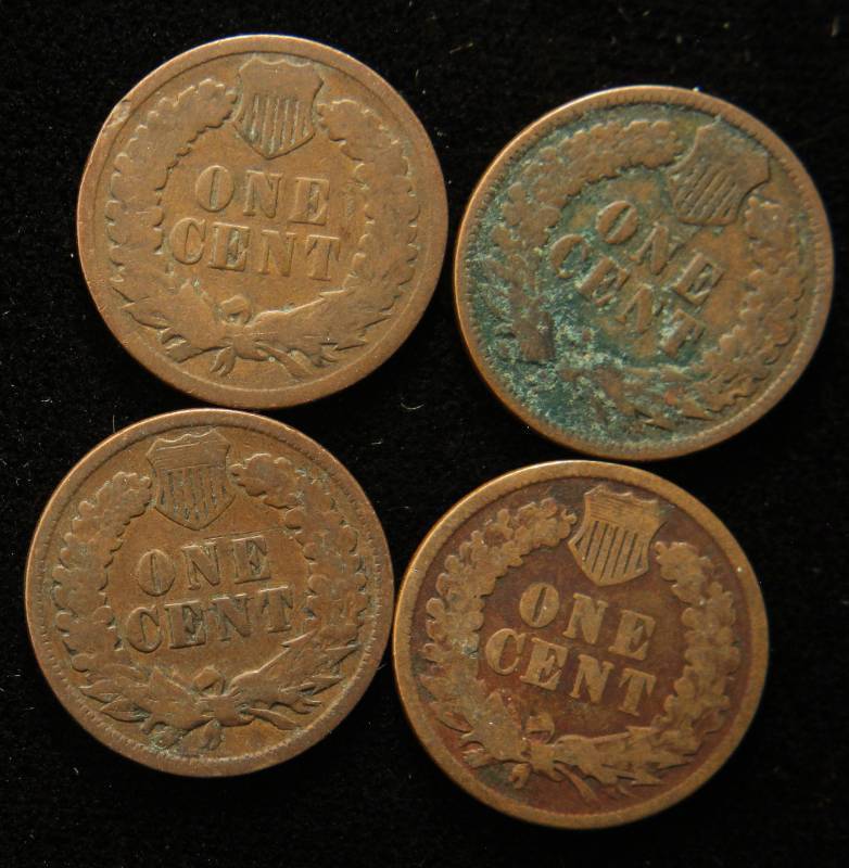 4 INDIAN HEAD CENTS 1880 1887 1889 1890