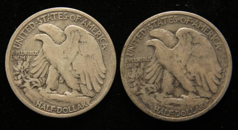 2 WALKING LIBERTY HALF DOLLARS 1937 1938