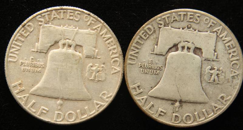2 FRANKLIN HALF DOLLARS 1950-D 1952