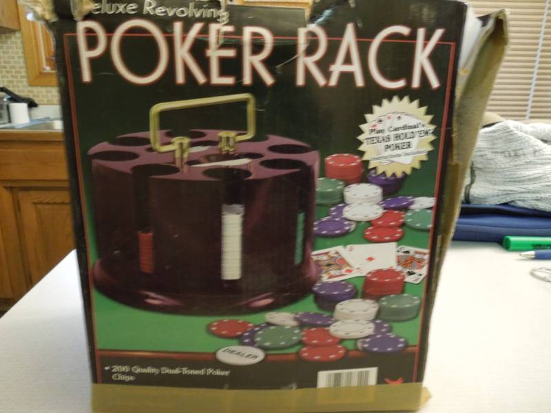 lot 4 image: Wood Poker Chip Rack, Cards, Chips