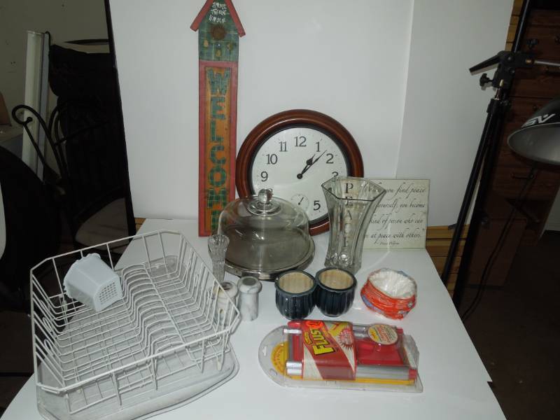 lot 27 image: Household Lot - with Cake Plate, Marble S&P, & Clock