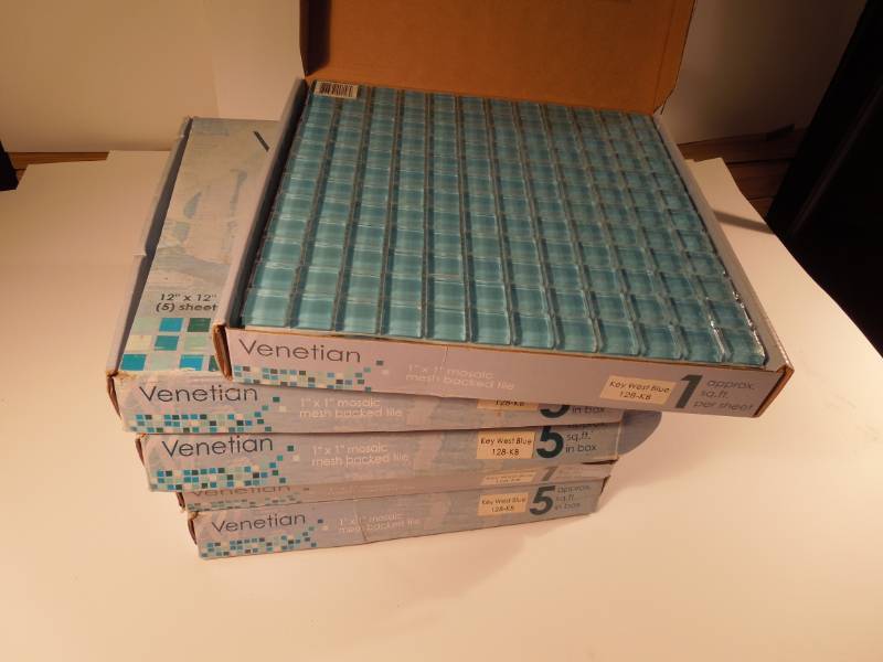 lot 54 image: Blue Venetian Crystal Glass Tiles - Mini in 12x12 sheets