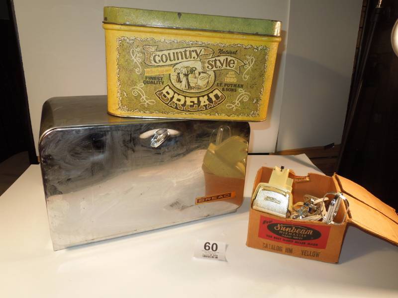 lot 60 image: Vintage Sunbeam mixer, 2 bread boxes