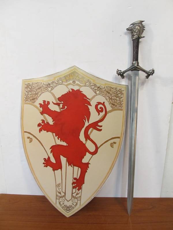 lot 25 image: Decorative Metal Shield & Sword