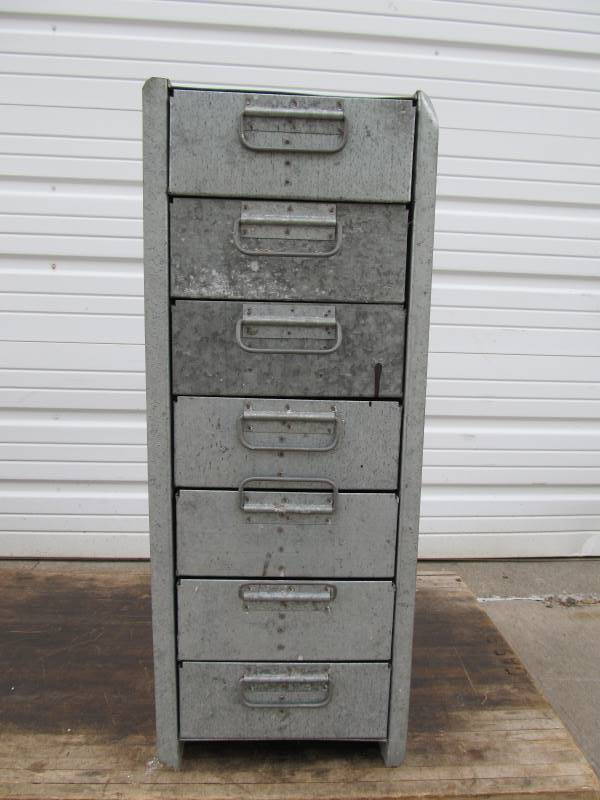 lot 72 image: Galvanized Metal 7-Drawer Cabinet