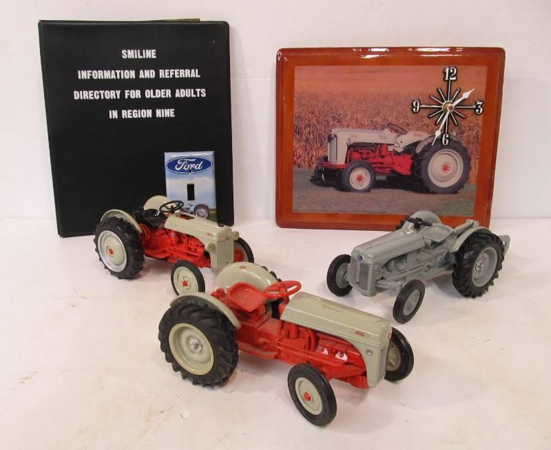lot 90 image: Group of Diecast FORD Tractors Collectibles Clock etc