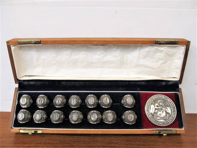 lot 96 image: Vintage L.G. Balfour Salesman Sample Class Ring Sizing Set wBox