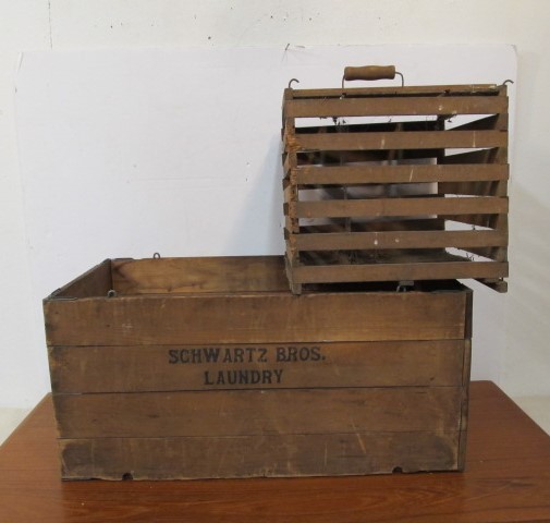lot 149 image: Primitive Antique Folding Wood Advertising Crate & Humpty Dumpty Egg Crate