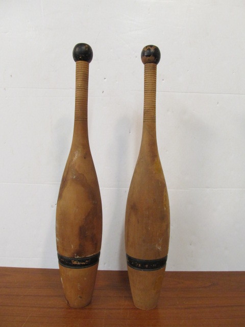 lot 151 image: Pair of Large Vintage Wooden JugglingExercise Pins
