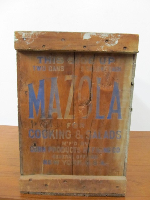 lot 152 image: Antique Primitive Wooden MAZOLA Salad Dressing Advertising Crate