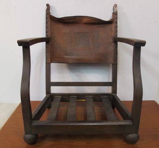 lot 196 image: Vintage FIRESIDE CHAIR wLeather Backrest