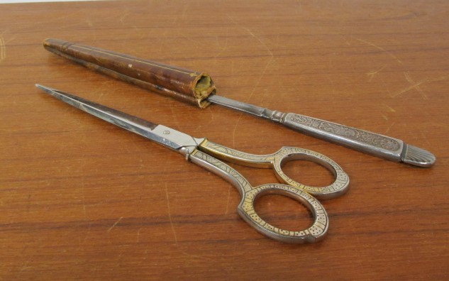 lot 201 image: Vintage Scissors & Letter Opener Set wLeather Case