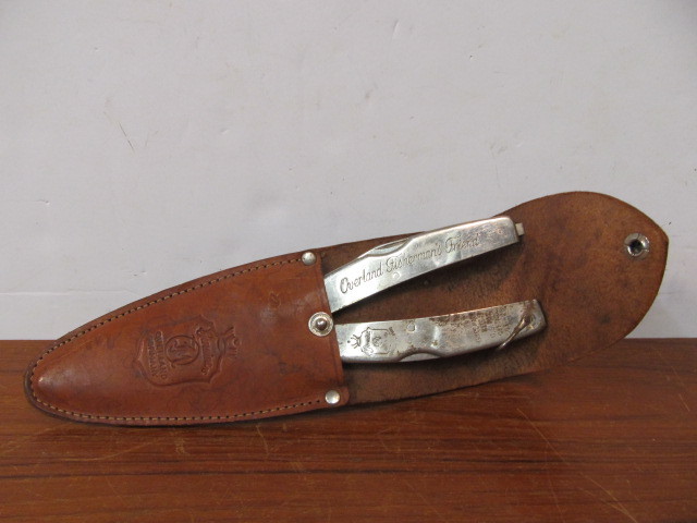 lot 202 image: Vintage Overland FISHERMANS FRIEND Fishing Tool wOriginal Leather Case