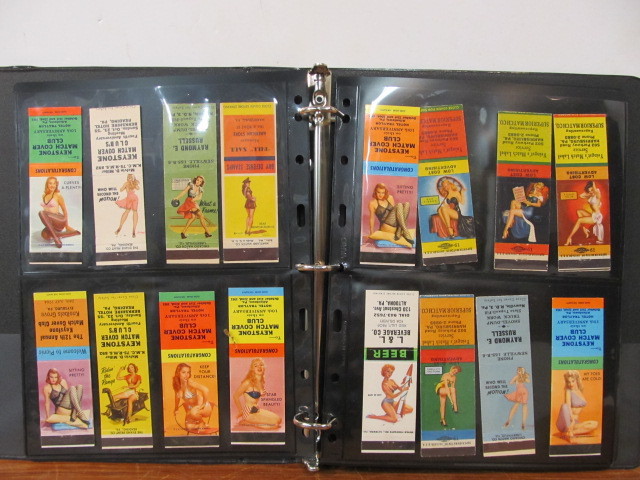 lot 213 image: Album FULL of Original Vintage 1940s Pinup Girl Advertising Matchbook Covers