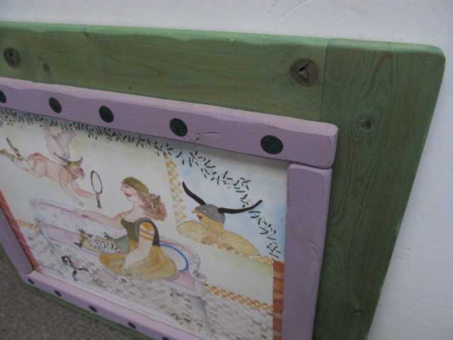 lot 228 image: Vintage JUDIE BOMBERGER Whimsical Print in Original Painted Wood Frame