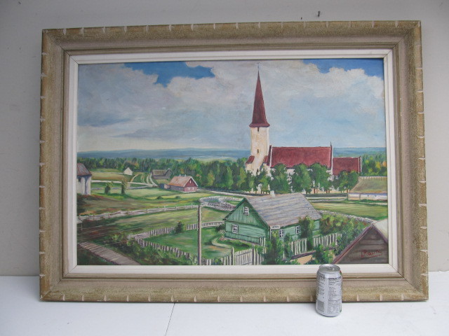lot 230 image: Very Nice Vintage Framed Signed Town Scene Oil Painting