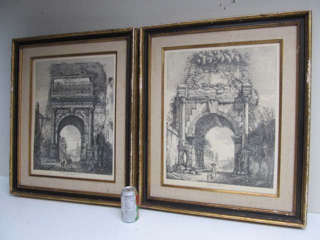 lot 232 image: Large Pair of Vintage Framed Italian Etching Prints