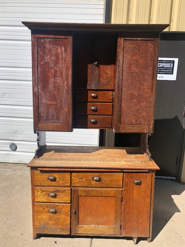 lot 7 image: Antique Hoosier Style Minnesota Cupboard By The Elwell Kitchen Cabinet Company in Mnneapolis