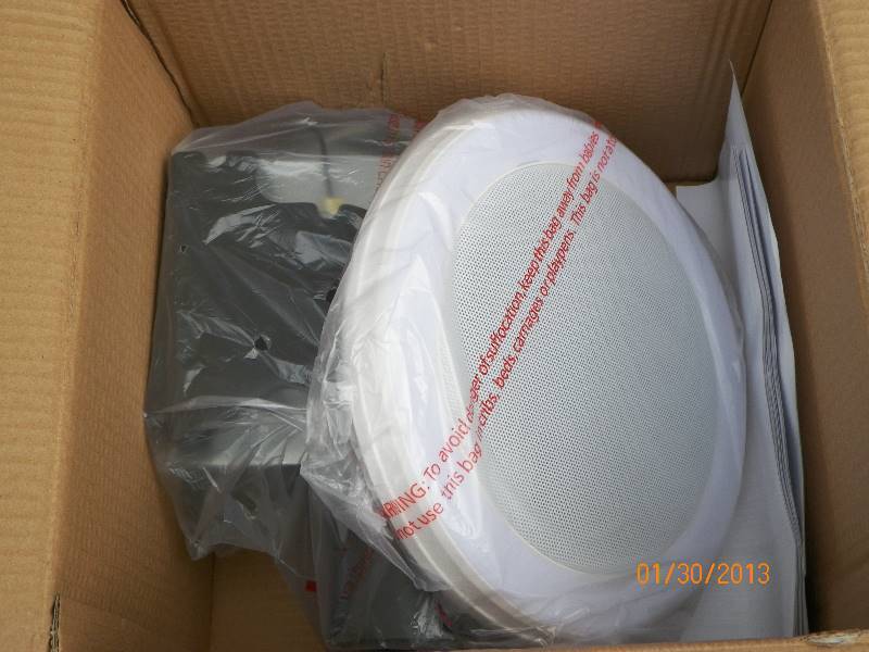 lot 40 image: Home Netwerks - Decorative White 70 CFM Bluetooth Stereo Speaker Exhaust Bathroom Exhaust Fan with LED Light