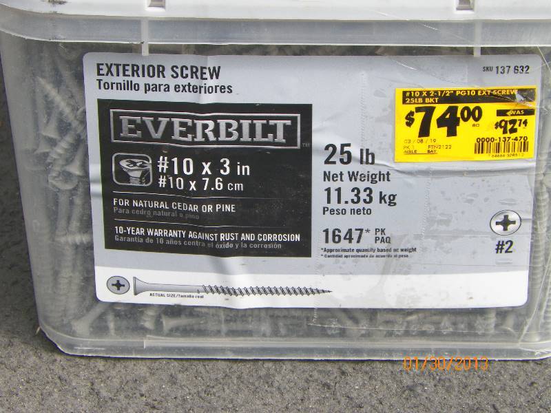 lot 118 image: Everbilt - #10 x 3 inch Exterior Screws - 25 lb box