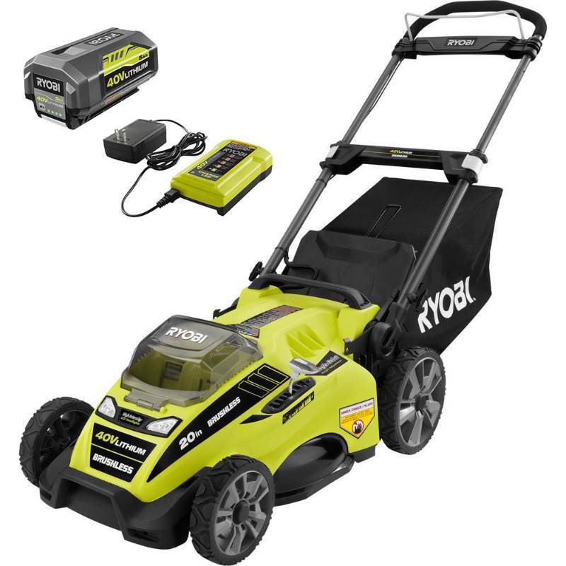lot 11 image: NEW IN BOX - Ryobi 20 in. 40-Volt Brushless Lithium-Ion Cordless Battery Walk Behind Push Lawn Mower 5.0 Ah BatteryCharger Included