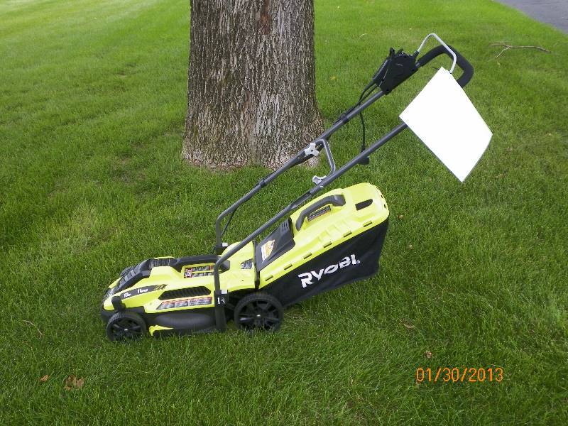 lot 17 image: NEWLY ASSEMBLED - Ryobi 13 in. 11 Amp Corded Electric Walk Behind Push Mower