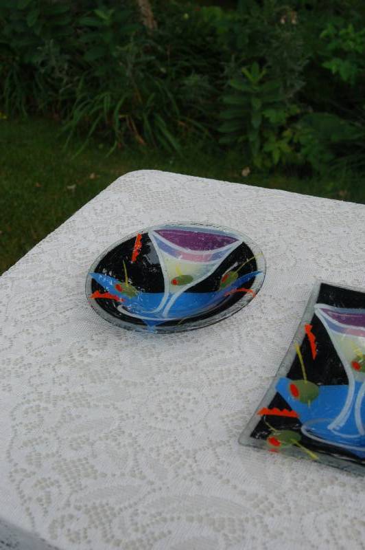 Peggy Carr Art Glass Decorative Platters Martini Theme