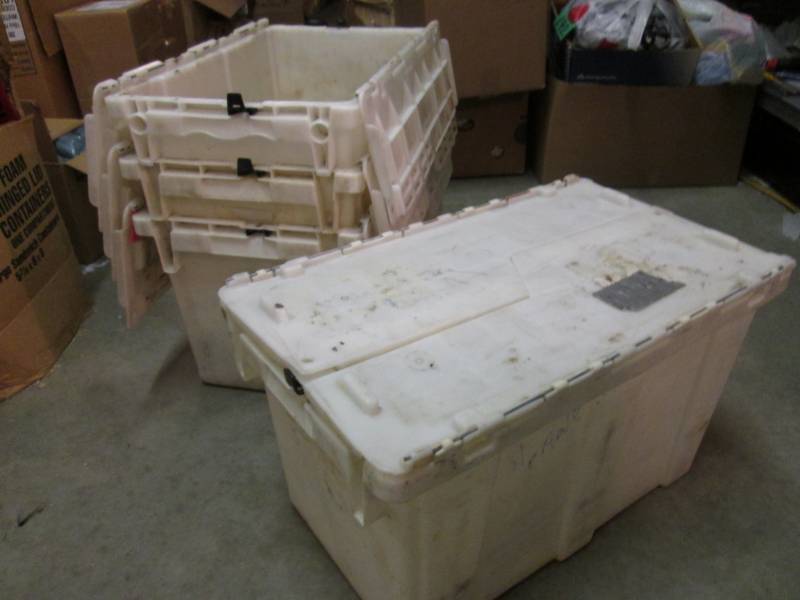 Lot of 4 Plastic BinsTotes with Li...
