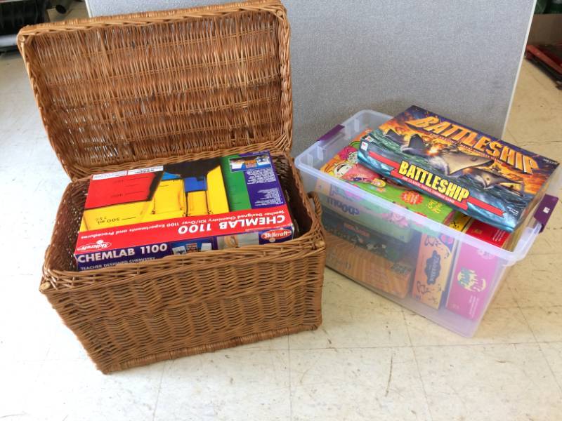 lot 61 image: Wicker Basket with Games and More
