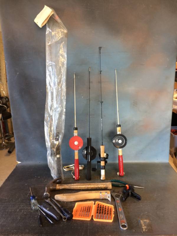 lot 207 image: Ice Fishing Poles and Assorted Tools