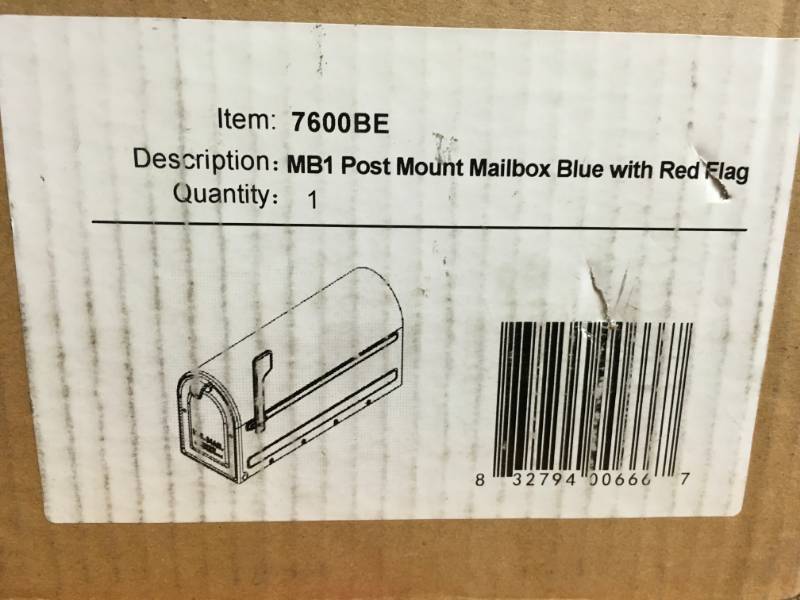 Architectural Mailboxes MB1 Post Mount Mailbox Blue with Red Flag not used