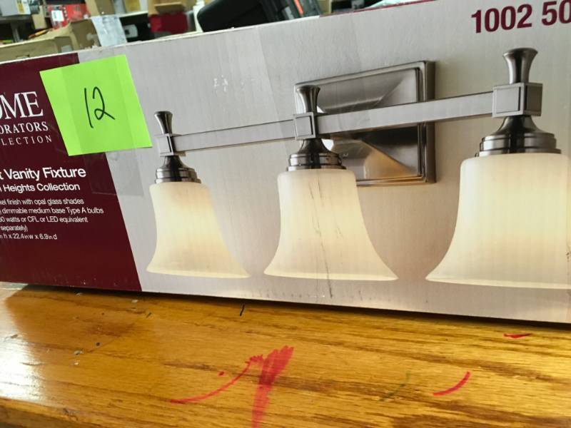 Home Decorators Collection 3-Light Satin Nickel Bath Sconce with Opal Glass Shades not used