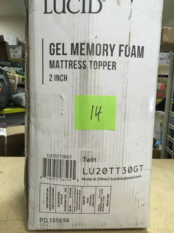 LUCID 2 Inch Gel Memory Foam Mattress Topper not used
