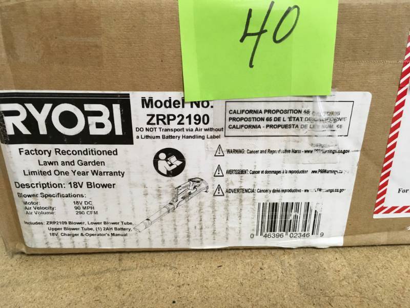 RYOBI Reconditioned ONE 90 MPH 200 CFM 18-Volt Lithium-Ion Cordless Leaf Blower - 2.0 Ah Battery and Charger Included in good condition