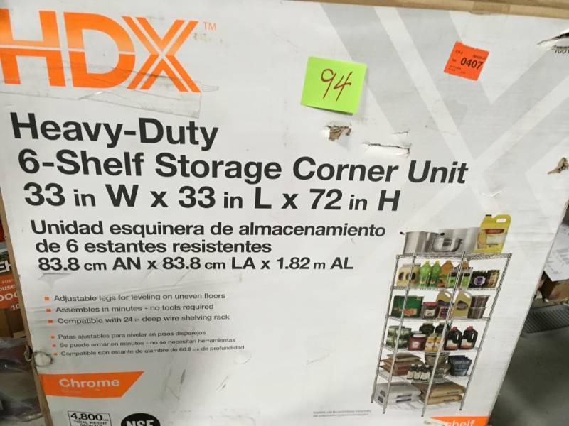 HDX 6 Shelf 72 in. H x 33 in. W x 33 in. D Heavy Duty Wire Corner Shelving Unit in Chrome not used
