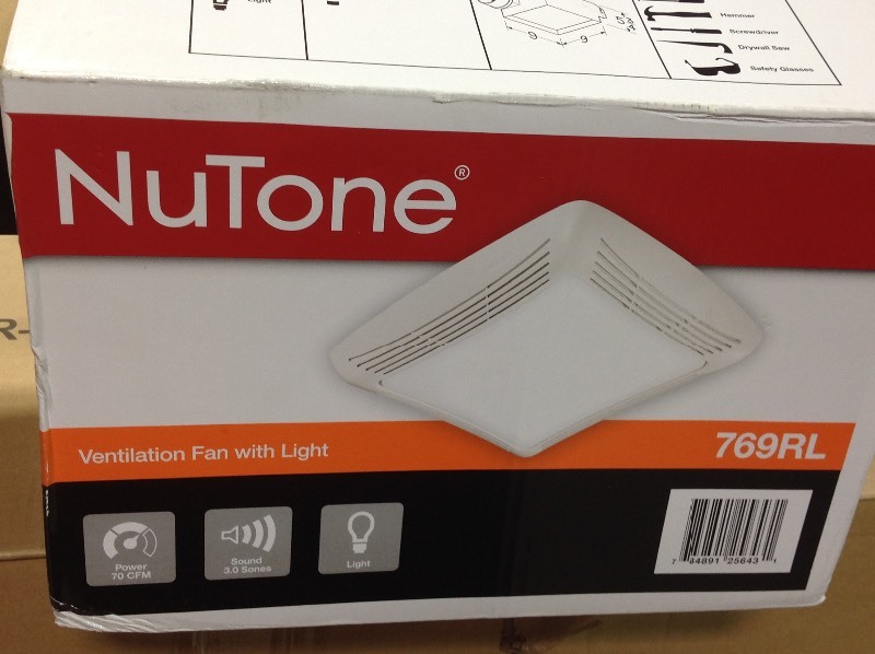 NuTone 70 CFM Ceiling Bathroom Exhaust Fan with Light, White Grille and Light not used