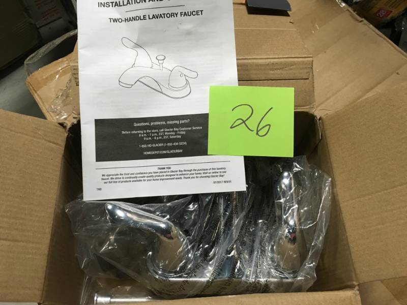 lot 26 image: Glacier Bay Constructor 4 in. Centerset 2-Handle Bathroom Faucet in Chromein good condition