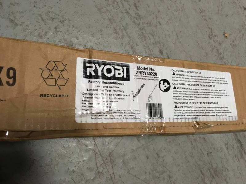 lot 42 image: RYOBI Reconditioned 40-Volt X Lithium-Ion Attachment Capable Cordless String Trimmer - 2.6 Ah Battery and Charger Included USED