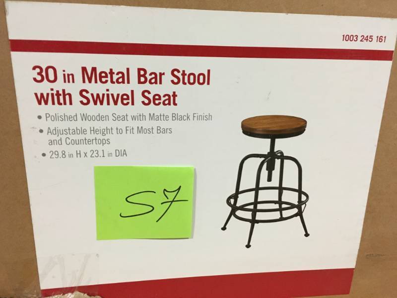 lot 57 image: 30 IN METAL BAR STOOL WITH SWIVEL SEAT not used