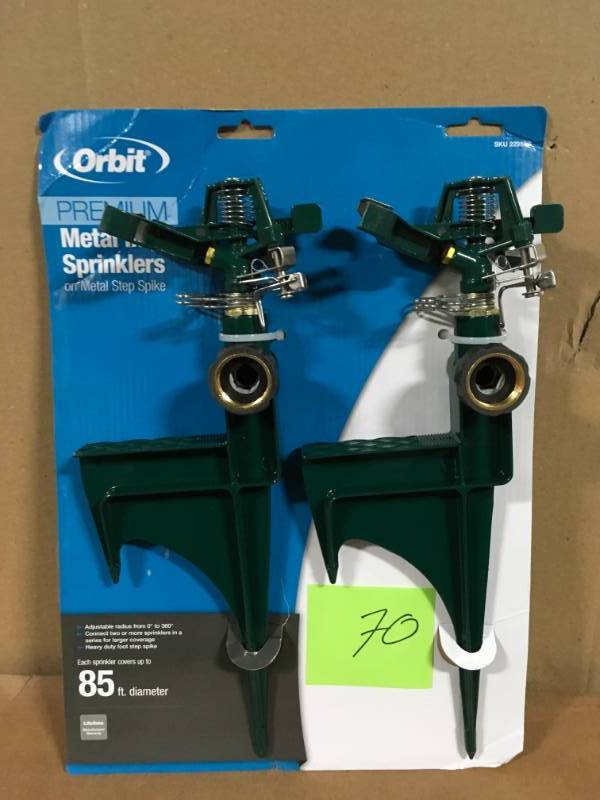 lot 70 image: Orbit Zinc Green Partial-Circle and Full-Circle Sprinkler Head (2-Pack) in good condition