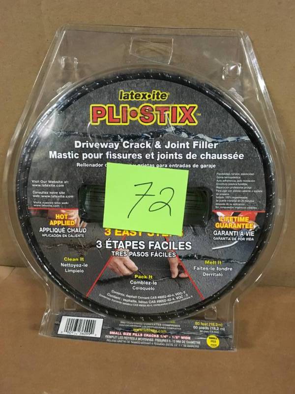 lot 72 image: Latex-ite Pli-Stix 60 ft. 2.25 lb. Small Black Driveway Crack and Joint Filler not used