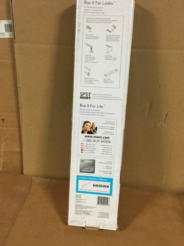 lot 91 image: MOEN Retreat 5-910 in. L x 2-1625 in. H x 22 in. W Wall-Mount Clear Glass Shelf in Brushed Nickel in good condition