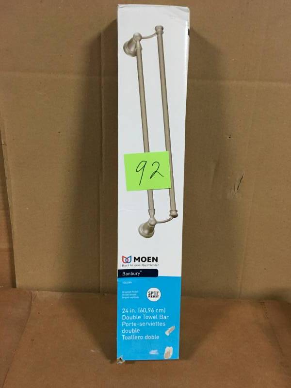 lot 92 image: MOEN Banbury 24 in. Double Towel Bar in Spot Resist Brushed Nickel in good condition