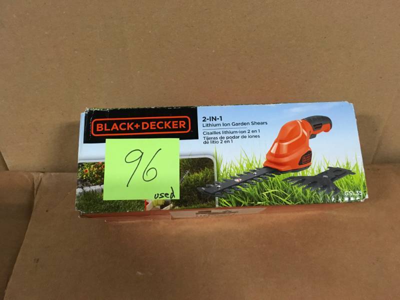 lot 96 image: BLACKDECKER 6 in. 3.6-Volt Lithium-Ion Cordless 2-in-1 Compact Garden Shears and Trimmer Combo with Rechargeable Battery and Charger USED