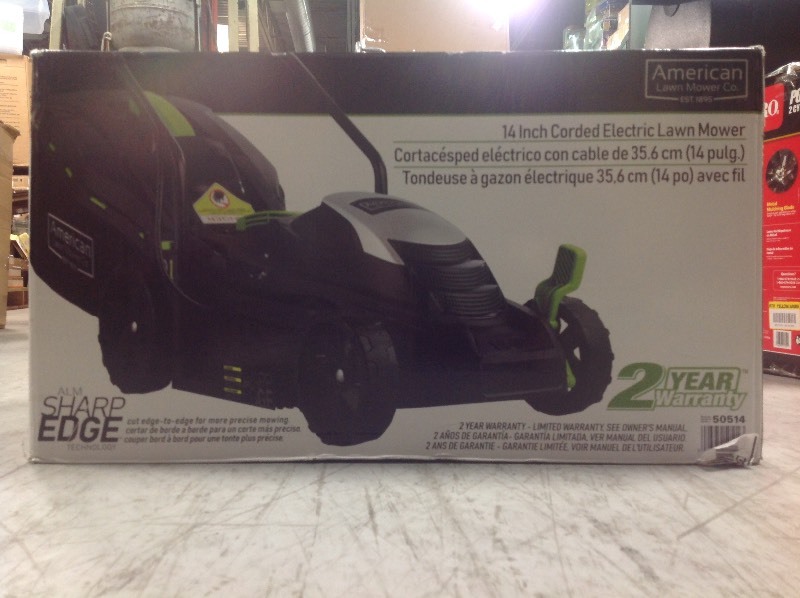 lot 110 image: American Lawn Mower Company 14 in. 11 Amp Corded Electric Walk Behind Push Mower in like new condition
