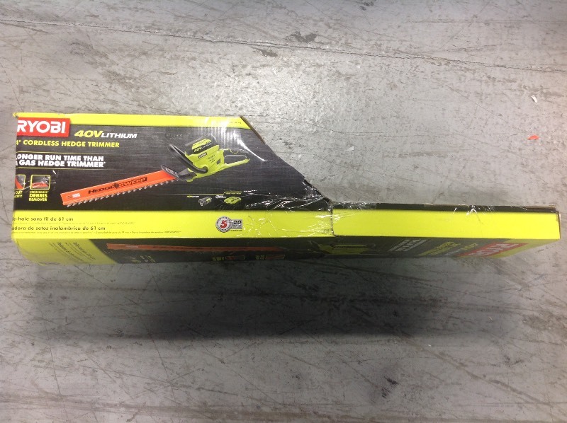 lot 111 image: Ryobi 24 in. 40-Volt Lithium-Ion Cordless Hedge Trimmer - 2.6 Ah Battery and Charger Included in good condition