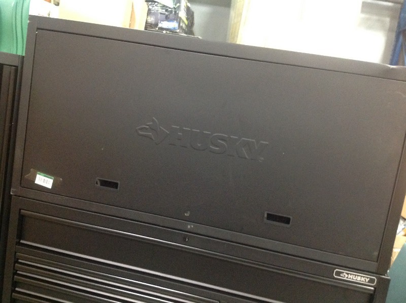 lot 113 image: Husky 80 in. 10-Drawer Tool Chest and Cabinet Combo, Matte Black (3-Piece) damaged in corner see pictures