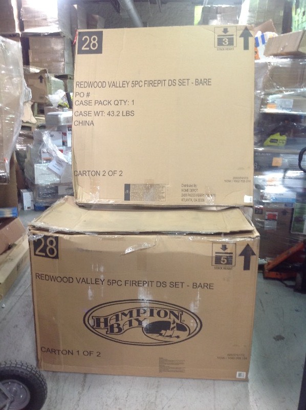 lot 117 image: Hampton Bay Outdoor Fire Pits Redwood Valley 5-Piece Patio Fire Pit Seating Set BARE not used