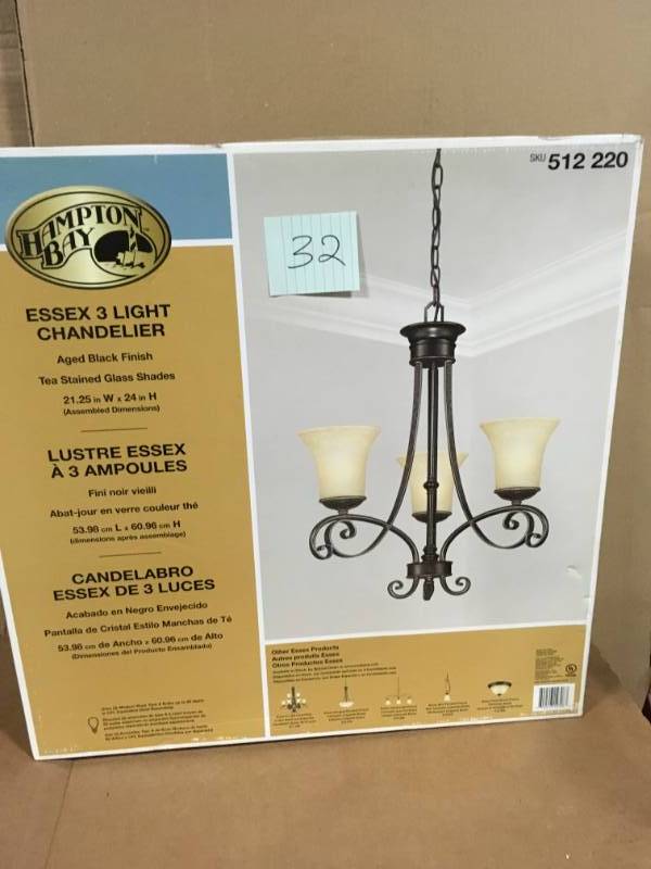 Hampton Bay 14708 Essex 3-Light Aged Black Chandelier not used