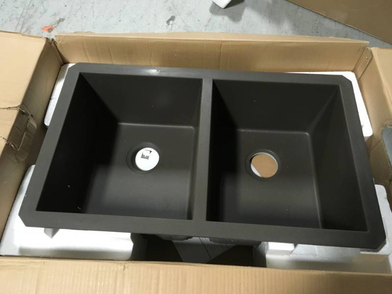 Swan Undermount Granite 32 in. x 21 in. 5050 Double Bowl Kitchen Sink in Espresso in good condition